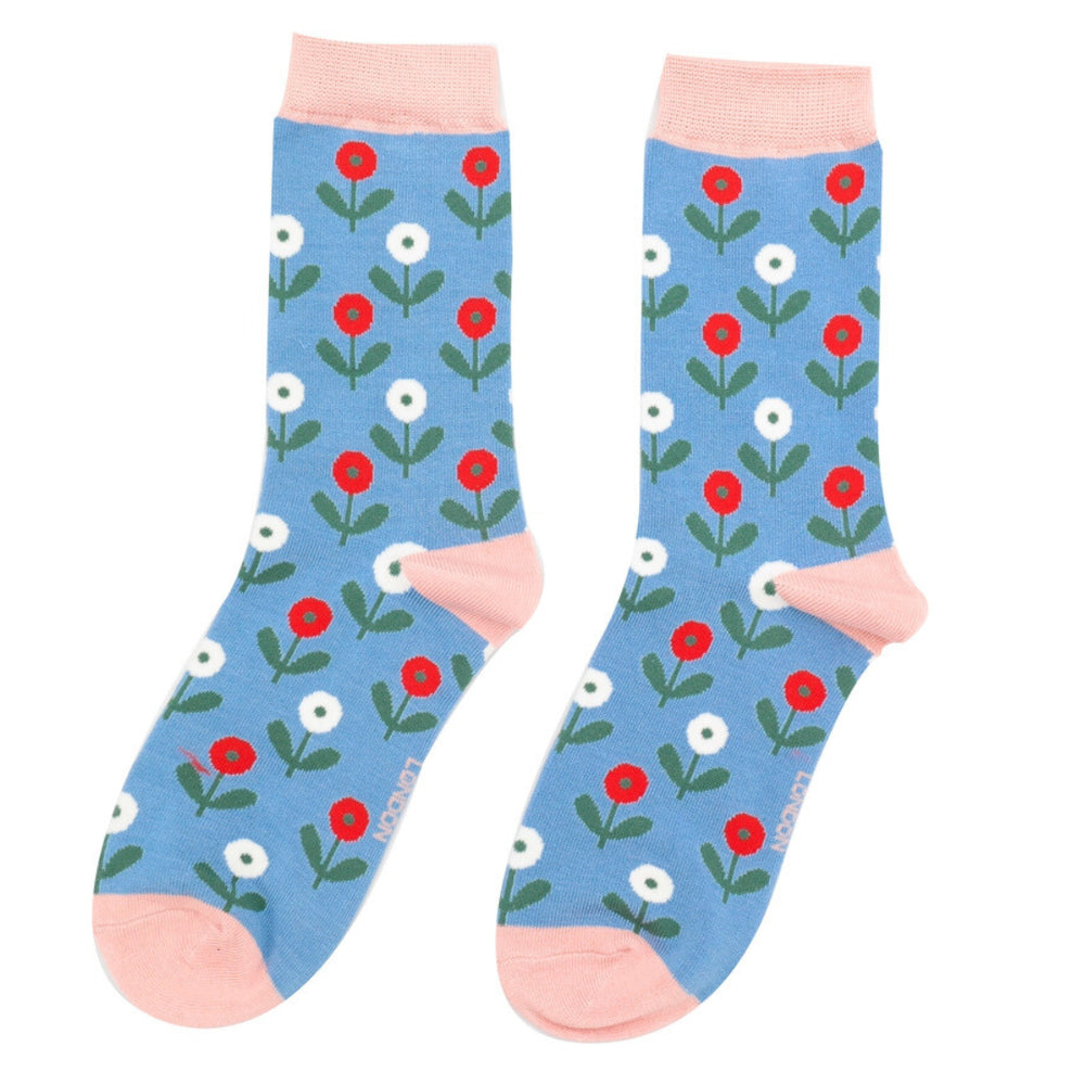 Miss Sparrow Ladies Socks Fun Floral - Denim