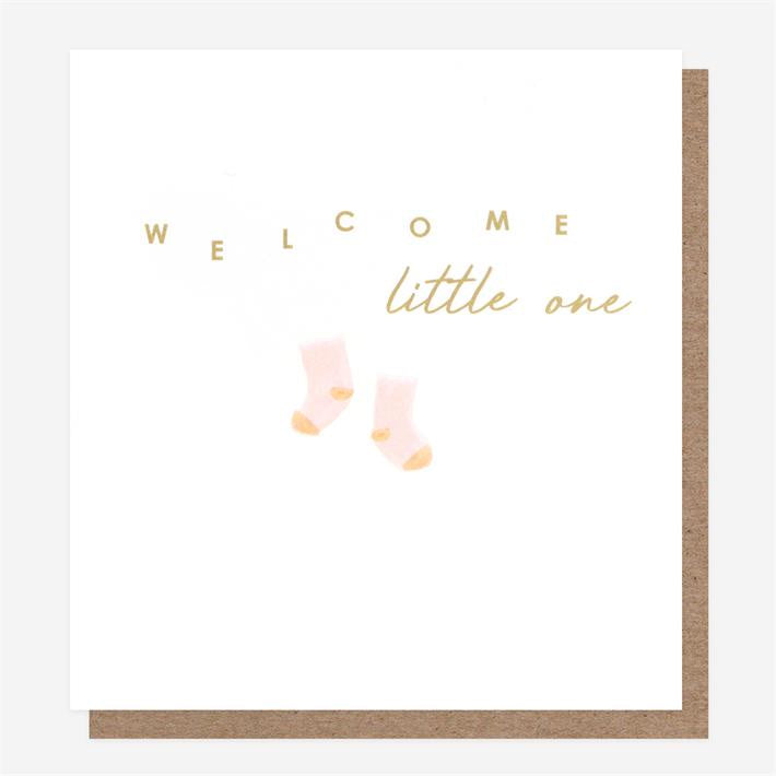 Caroline Gardner Welcome Little One Pink Socks Greetings Card
